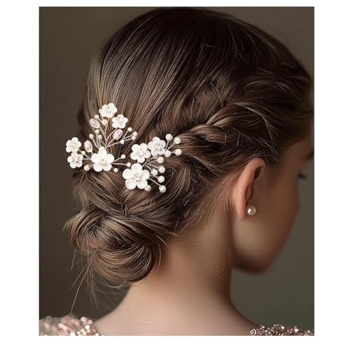 Fstrend Wedding Bridal Hair Pins Bride Flower Pieces Rhinestone Pearls Accessories Clip for Women and Girls - Image 3
