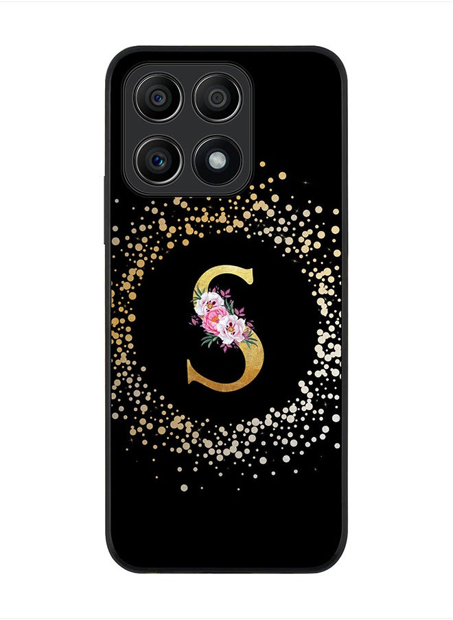 Stylizedd Rugged Black edge case for Honor X8A 4G, Slim fit Rubber Edges Thin Cover -  Custom Monogram Initial Letter Floral Pattern Alphabet - S  (Black )  - Image 1