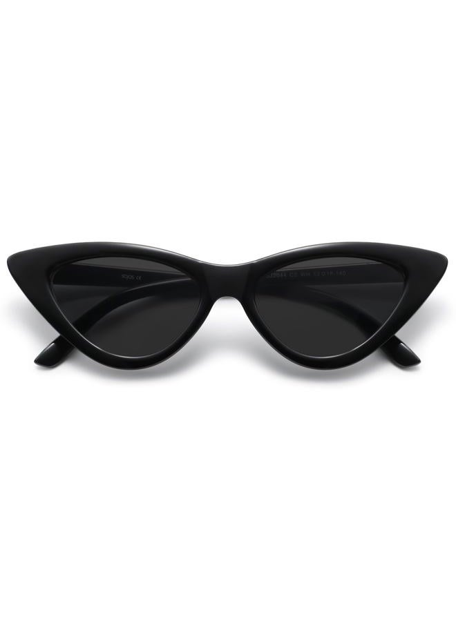 Sojos Retro Vintage Narrow Cat Eye Sunglasses for Women Clout Goggles Plastic Frame Cardi SJ2044 with Black Frame/Grey Lens, A Black/Grey, Tiny - Image 2