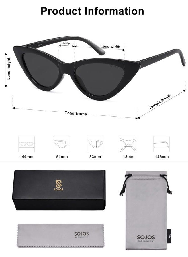 Sojos Retro Vintage Narrow Cat Eye Sunglasses for Women Clout Goggles Plastic Frame Cardi SJ2044 with Black Frame/Grey Lens, A Black/Grey, Tiny - Image 5