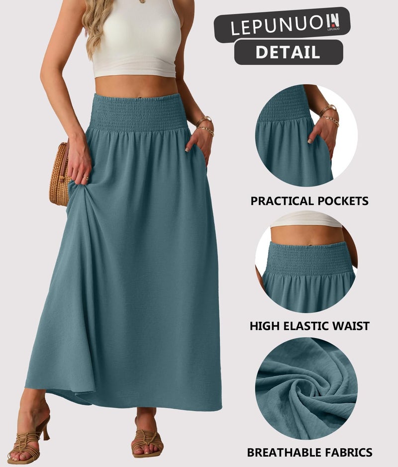 Lepunuo Floral Long Boho Skirts Womens High Waisted Spring Trendy Bagyy Skirt with Pockets - Image 5