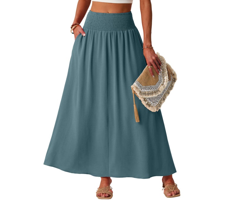 Lepunuo Floral Long Boho Skirts Womens High Waisted Spring Trendy Bagyy Skirt with Pockets - Image 1