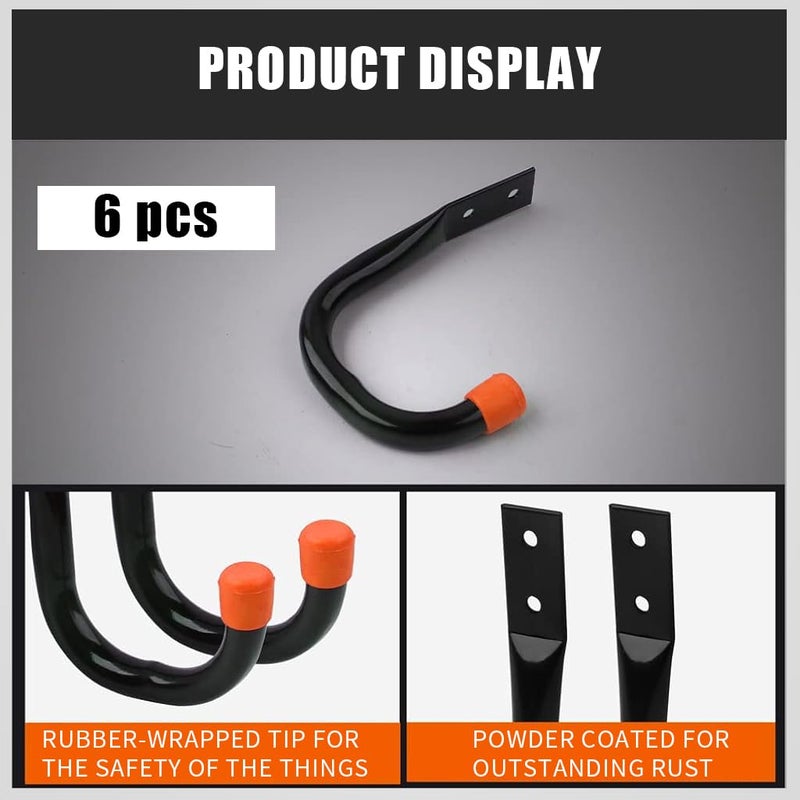 Serplex Heavy Duty Garage Hooks For Hanging6Pcs Metal Utility Hooks Garage Wall Storage HooksLadder HooksWall Mount J Utility Hooks With Wall Anchors ScrewsMetal Hooks For GarageGarden Black - Image 5