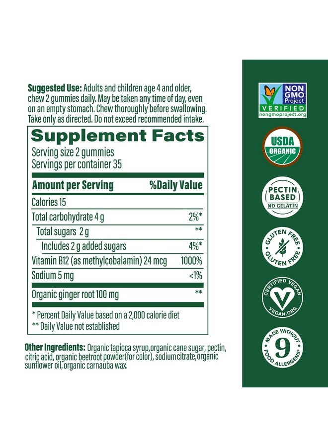 MegaFood Vitamin B12 Energy Gummies - Vegan - With Methyl B12 Vitamins to Support Cellular Energy Production - Ginger - Daily Vitamin B12 Supplement - USDA Organic - 70 Gummies, 35 Servings - Image 2