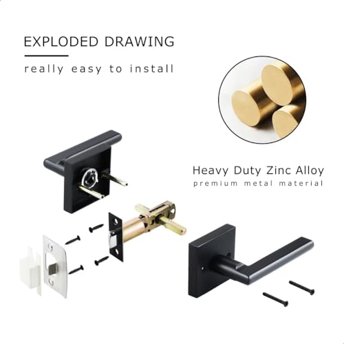 Linkaa Passage Door Lever Matte Black，Interior Door Handles for Hallway and Closet, Heavy Duty Square Interior Keyless Door Handle Non-Locking Door Knobs for Right & Left Side Door（Latch Includ） - Image 4