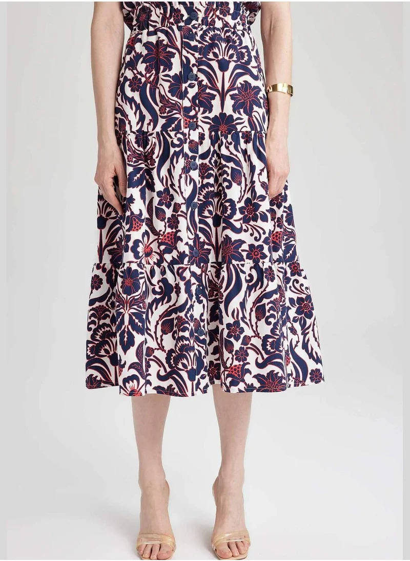 DeFacto Floral Print Maxi Poplin Skirt