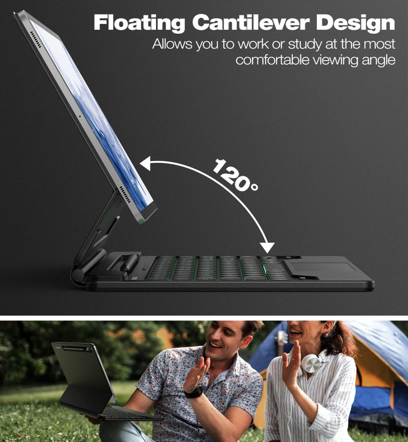 Dexnor for Samsung Galaxy Tab S10+ Plus/S9+ Plus/S9 FE+ Plus/S8+ Plus/S7+ Plus/S7 FE Case with Keyboard 12.4" Floating Cantilever Magnetic Stand Multi-Touch Trackpad Backlit S Pen Holder - Black - Image 4