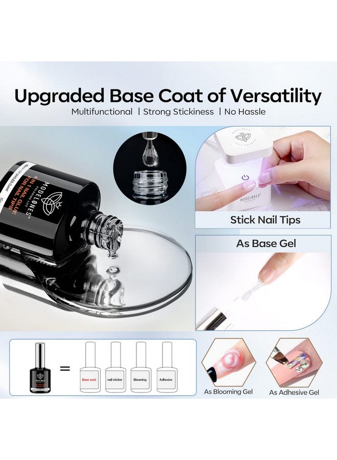 modelones modelones Gel Nail Glue and Top Coat 15ml 4 in 1 Nail Glue Base Coat Nail Glue Kit 2Pcs for Gel Nail Polish No Wipe Top Coat High Gloss, Rhinestone Glue False Nails, Blooming Nail Art Gel - Image 4