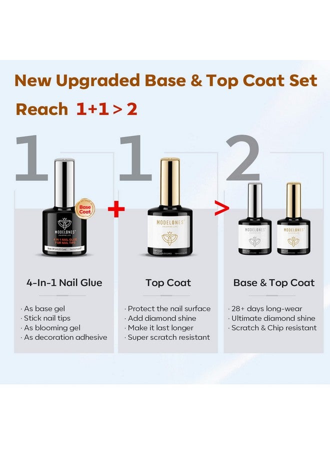 modelones modelones Gel Nail Glue and Top Coat 15ml 4 in 1 Nail Glue Base Coat Nail Glue Kit 2Pcs for Gel Nail Polish No Wipe Top Coat High Gloss, Rhinestone Glue False Nails, Blooming Nail Art Gel - Image 2