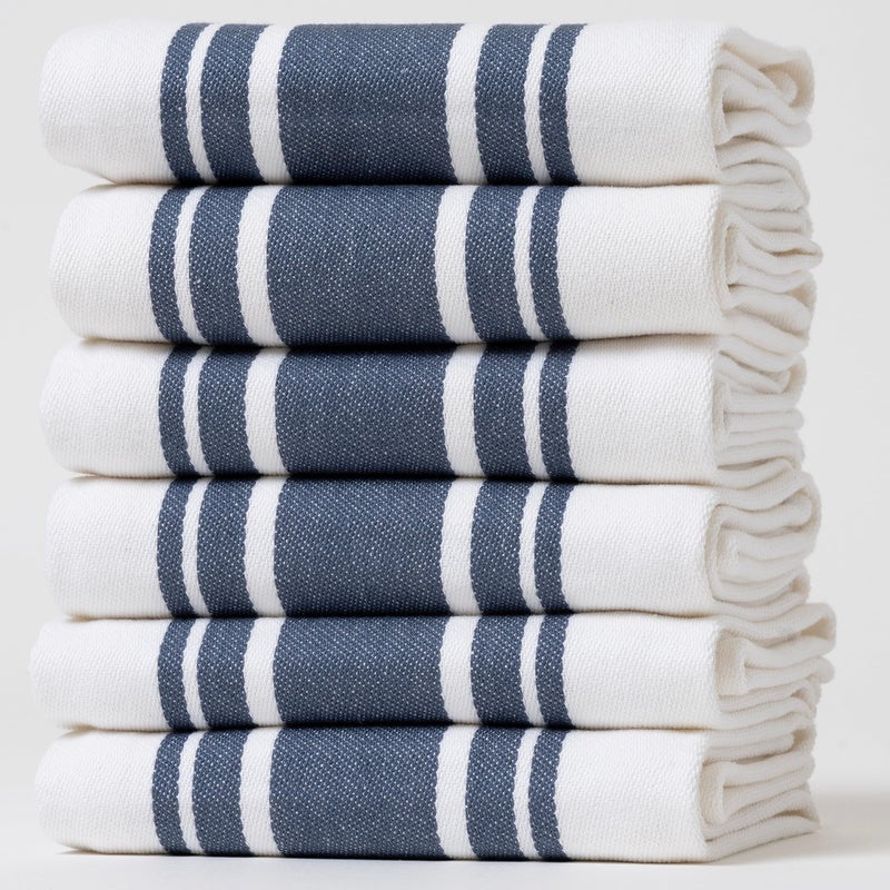 Casa De Lan Kitchen Towels Set â€“ Pack of 6 (20â€™â€™ x 30â€™â€™) Extra Large Premium Cotton Dish Towels for Kitchen â€“ Super Striped Towels â€“ Absorbent â€“ 100% Cotton â€“ with Hanging Loop â€“ Blue - Image 1