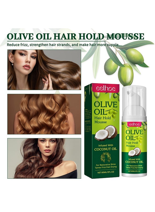 EELHOE Olive Oil Hair Hold Mousse, Hair Hold ousse with Coconut Oil Non Sticky Moisturizing Nourishing Curl Hair Foam Mousse for Hair Volumizing and Against Frizz for All Kinds Hair 60ML - Image 3