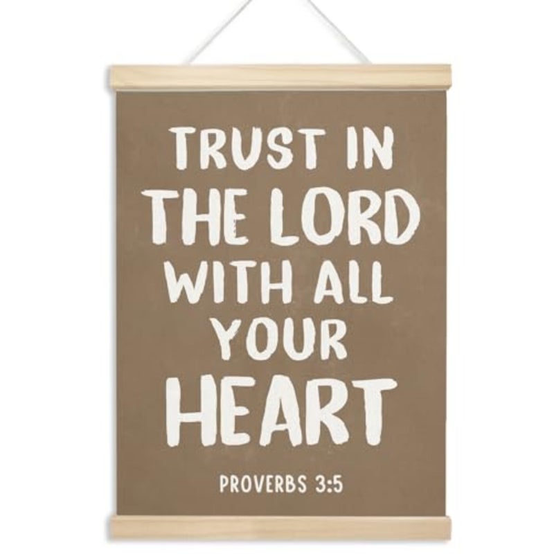 Christian Brown Poster Hanger Frame Wall Decor, Scripture Bible Verse Trust in The Lord with All Your Heart Prints for Wall Decor Art, Vintage Pictures Hanging for Church Prayer Room 12x16in - Image 1
