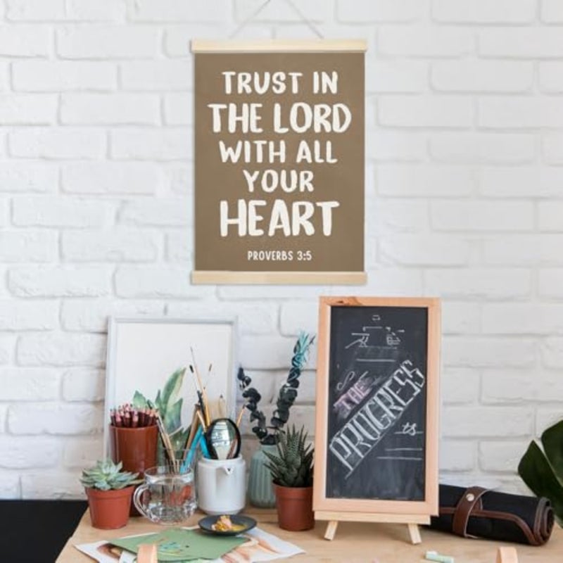Christian Brown Poster Hanger Frame Wall Decor, Scripture Bible Verse Trust in The Lord with All Your Heart Prints for Wall Decor Art, Vintage Pictures Hanging for Church Prayer Room 12x16in - Image 4