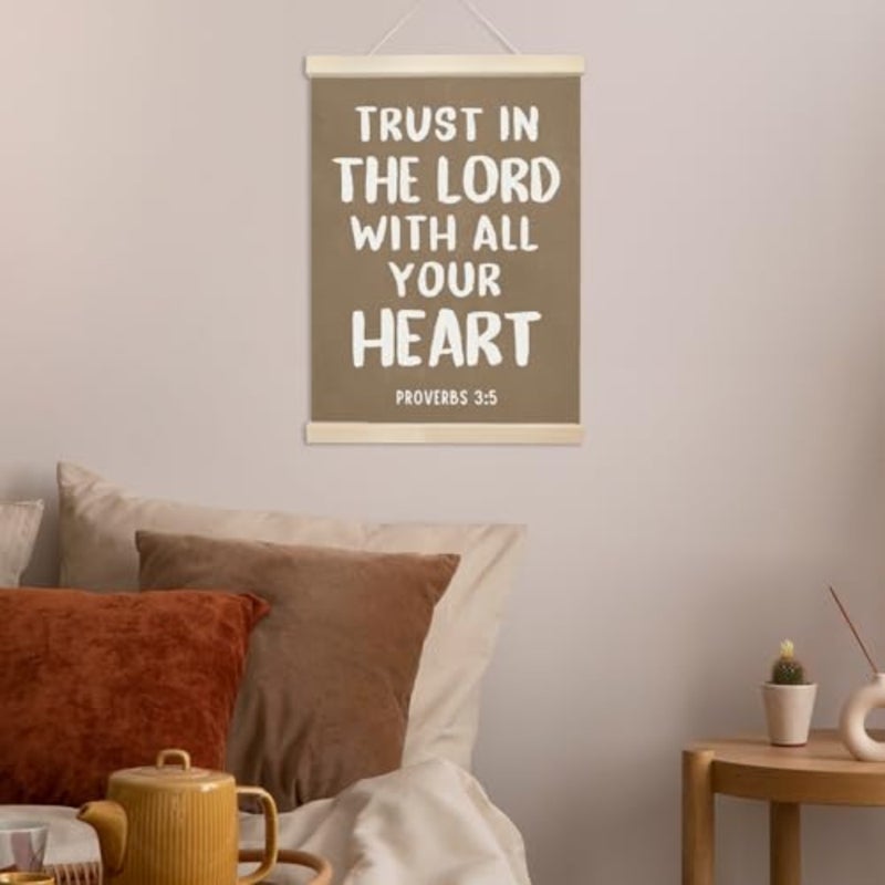 Christian Brown Poster Hanger Frame Wall Decor, Scripture Bible Verse Trust in The Lord with All Your Heart Prints for Wall Decor Art, Vintage Pictures Hanging for Church Prayer Room 12x16in - Image 2