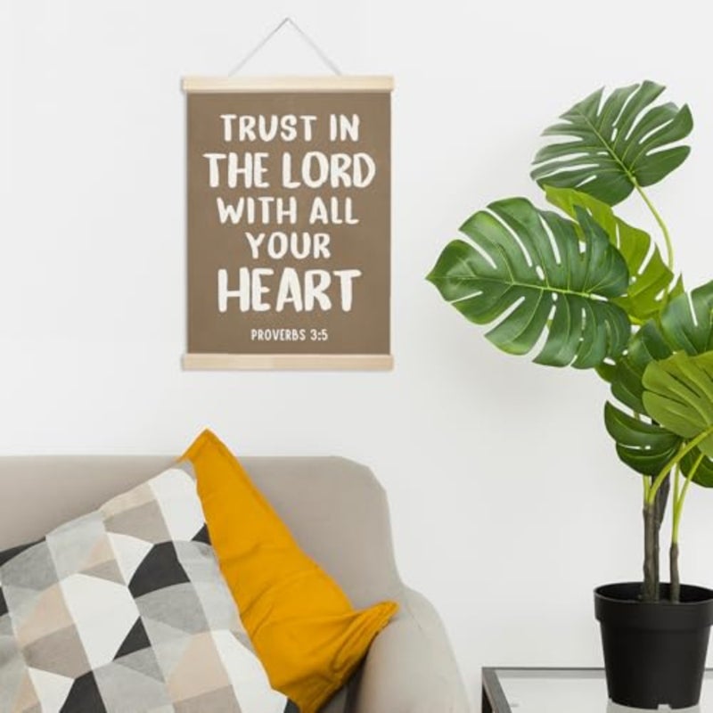 Christian Brown Poster Hanger Frame Wall Decor, Scripture Bible Verse Trust in The Lord with All Your Heart Prints for Wall Decor Art, Vintage Pictures Hanging for Church Prayer Room 12x16in - Image 3