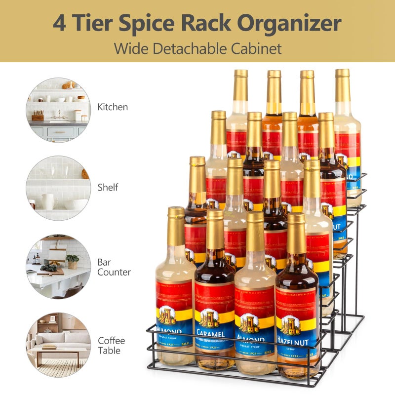kimilus 16 Bottle Capacity Coffee Syrup Organizer 4 Tier Coffee Syrup Stand Shelf for Coffee Bar Accessories for Coffee Bar Kitchen Small Wine Rack for Bar Family Storage for Syrup Wine Dressing - Image 4