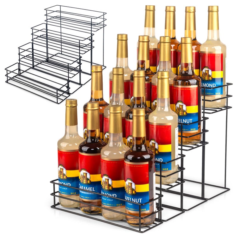 kimilus 16 Bottle Capacity Coffee Syrup Organizer 4 Tier Coffee Syrup Stand Shelf for Coffee Bar Accessories for Coffee Bar Kitchen Small Wine Rack for Bar Family Storage for Syrup Wine Dressing - Image 1