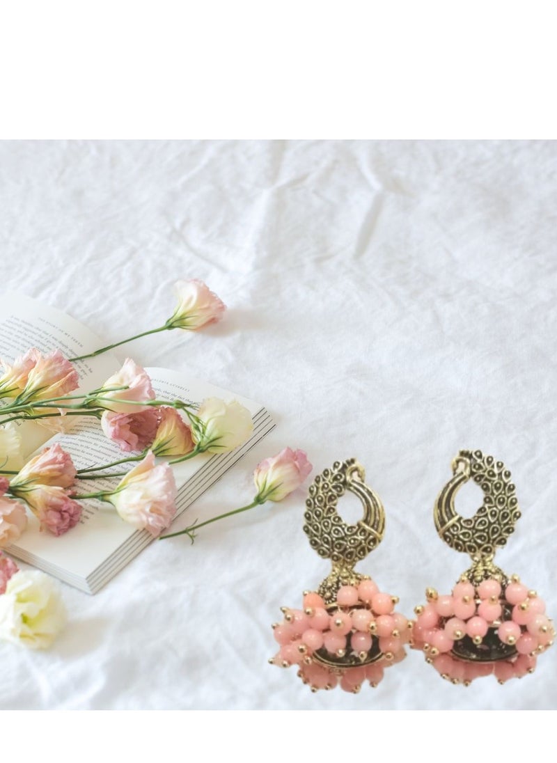 Generic - Fashionable Traditional Jhumki Earrings for Women and Girls - Peach - Image 1