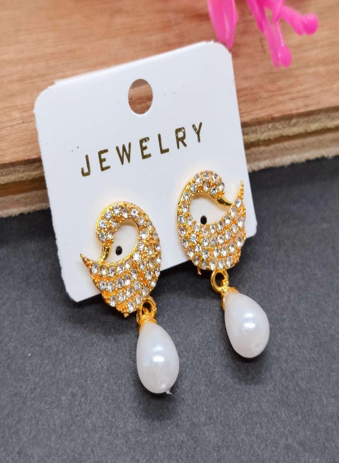 KWORLD Korean Earrings Set For Women Golden Earring Combo of 4 Korean Earrings for Girls Stylish Fancy Pearl | Butterfly | Floral | Bow | Meenakari | Diamond Earrings | Latest Luxury Jewellery | Drops & Danglers - Image 4