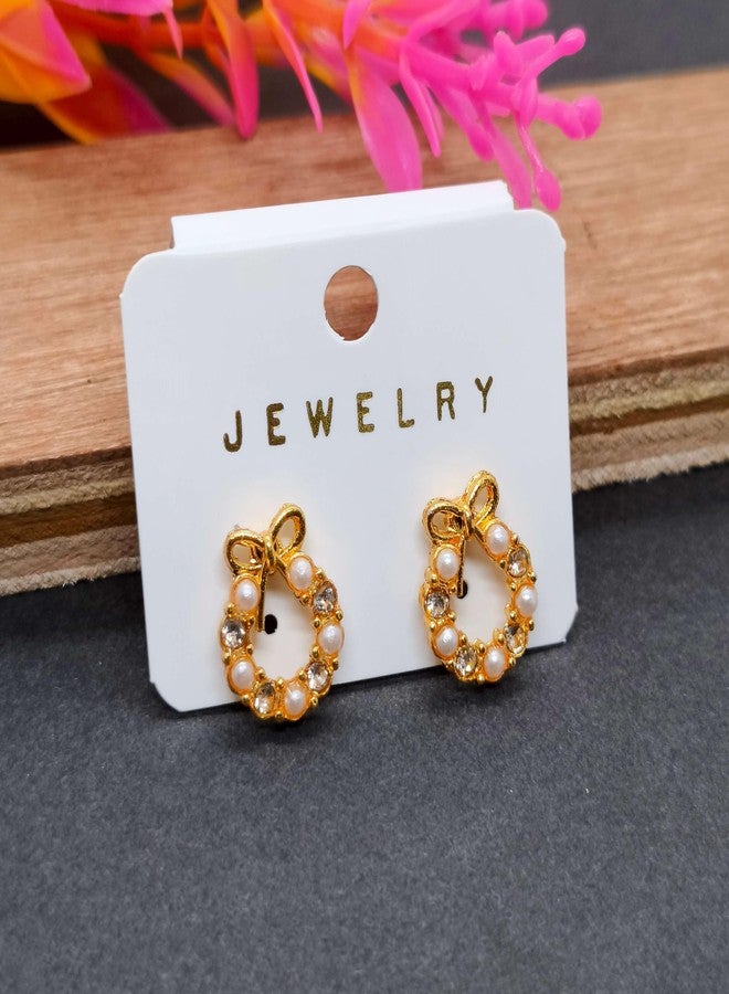 KWORLD Korean Earrings Set For Women Golden Earring Combo of 4 Korean Earrings for Girls Stylish Fancy Pearl | Butterfly | Floral | Bow | Meenakari | Diamond Earrings | Latest Luxury Jewellery | Drops & Danglers - Image 5