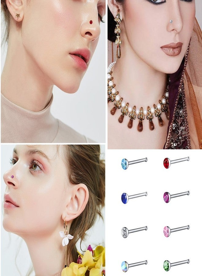 cnomg 2 Sets 120 pcs Stainless Steel Nose Ring Body Piercing Jewelry Nose Bone Stud Nose Hoop Crystal Hypoallergenic White+Multicolor - Image 4