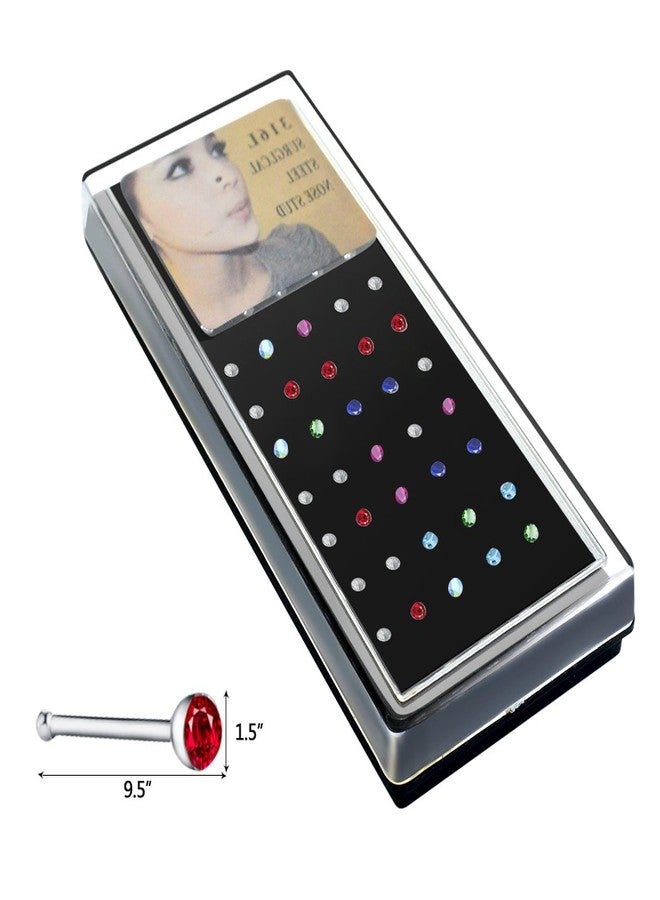 cnomg 2 Sets 120 pcs Stainless Steel Nose Ring Body Piercing Jewelry Nose Bone Stud Nose Hoop Crystal Hypoallergenic White+Multicolor - Image 3