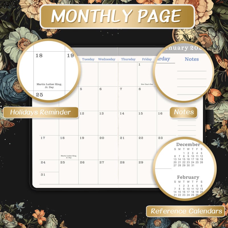 Pinchoco 2026-2029 Pocket Planner/Calendar - 3 Year Monthly Planner 2026-2029, July 2026 - June 2029(36 Months), 6.3" x 3.8", Monthly Calendar with Inner Pocket and 61 Notes Pages - Butterfly - Image 4