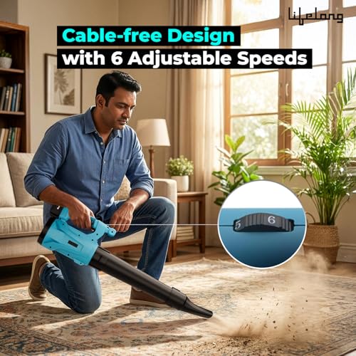 Lifelong Cordless Air Blower Machine with 16000 RPM No Load Speed| 3.6m3/min Air Flow| 6 Level Speed Control Dust Cleaner for Home|Li-Ion Battery (1X4.0Ah)| 2.6 kg Weight| 6-Month Warranty (LLWLLB002) - Image 3