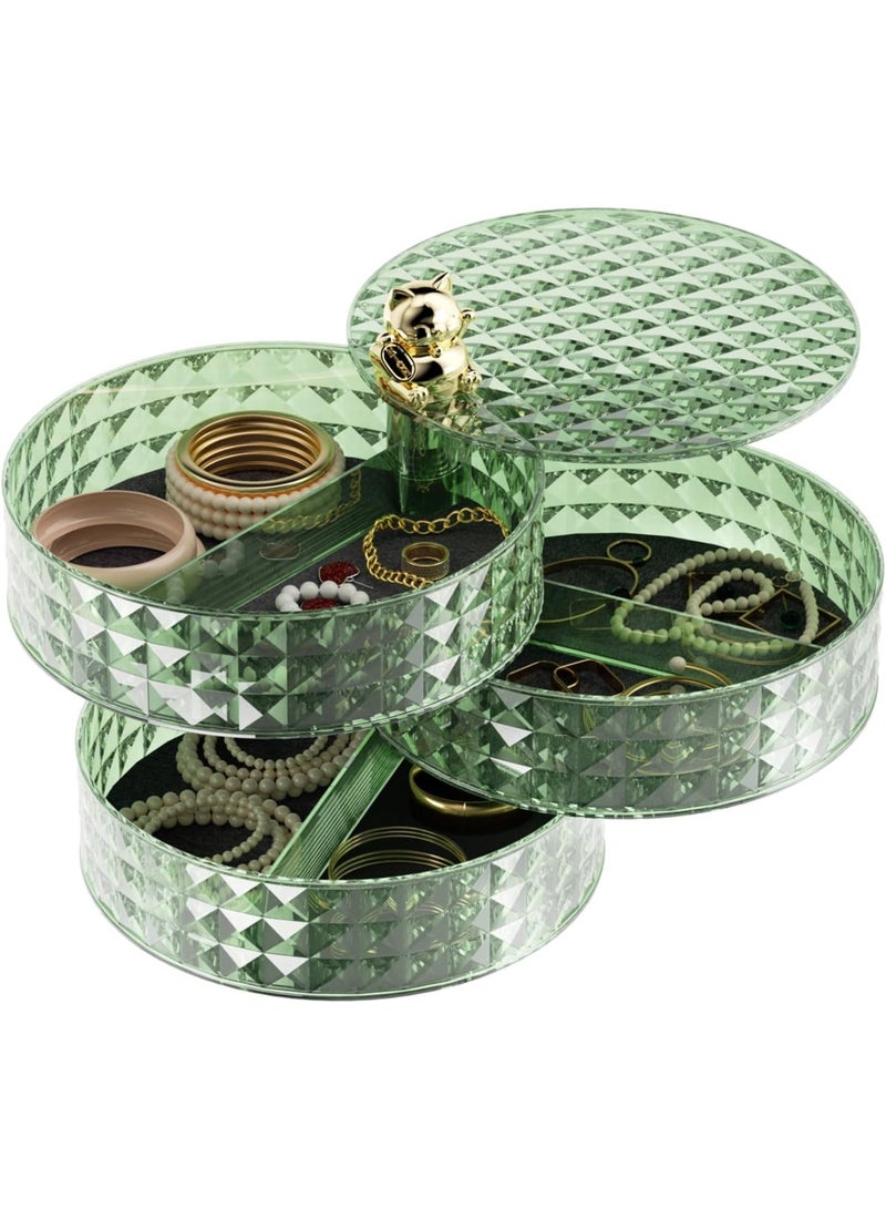 Arabest 360° Rotating Jewelry Organizer Box for Women Teen Girls, 3 - Layer Stackable Jewelry Storage Case with Tray, Large Capacity Earring Holder Organizer for Bracelets, Rings, Necklaces, Watches (Green) - Image 1