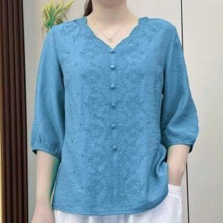 Elegant Embroidered Cotton Linen V-Neck Tee sky blue - pzsku/ZBB7A1A7186A1D20D5646Z/45/1746233079/1a384c17-d190-4a58-a38b-04777baa377d