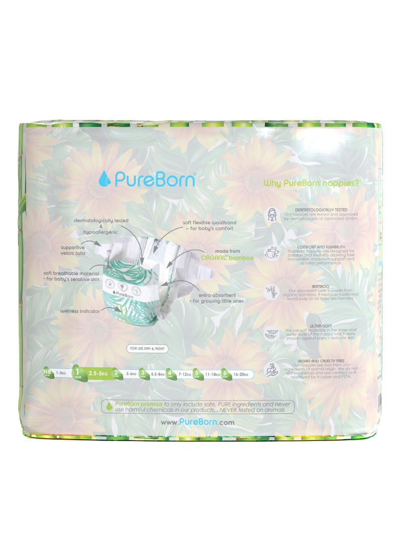 PureBorn Organic Baby Tape Style Diapers Size-1 Upto 5 kg Sunflower Print 136 Diapers - Image 2
