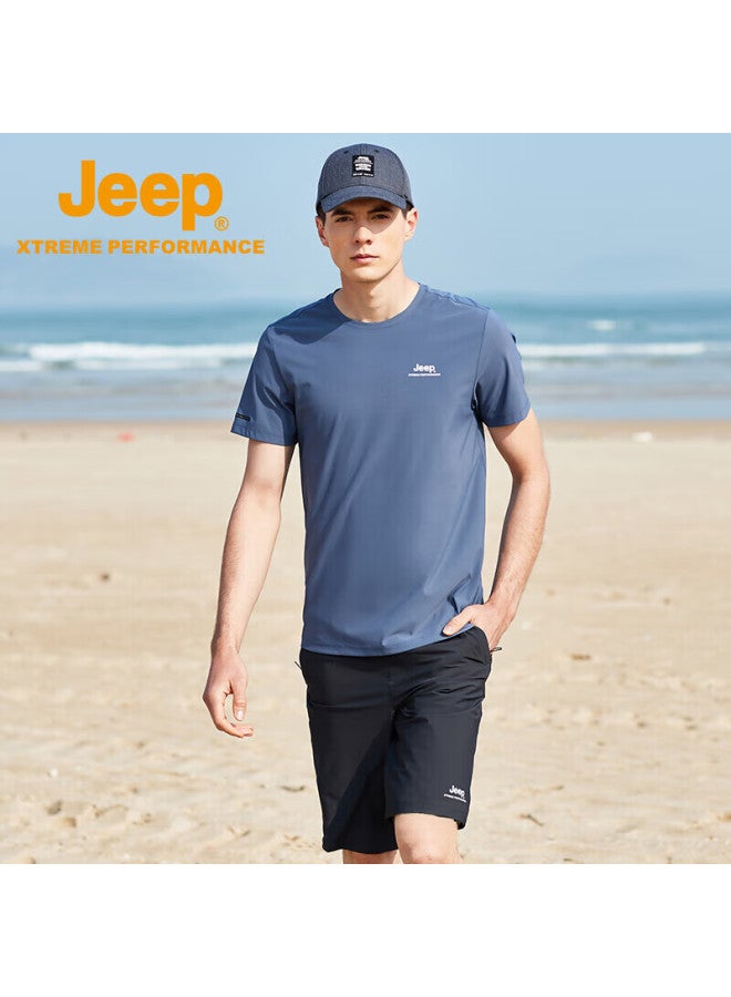 Jeep Jeep Men's Outdoor Sports Quick-drying T-shirt Men's Moisture-wicking Short-sleeve Top Men 565 Gray Blue L  - Image 4