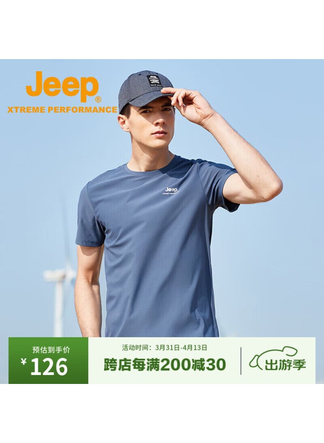 Jeep Jeep Men's Outdoor Sports Quick-drying T-shirt Men's Moisture-wicking Short-sleeve Top Men 565 Gray Blue L  - Image 1
