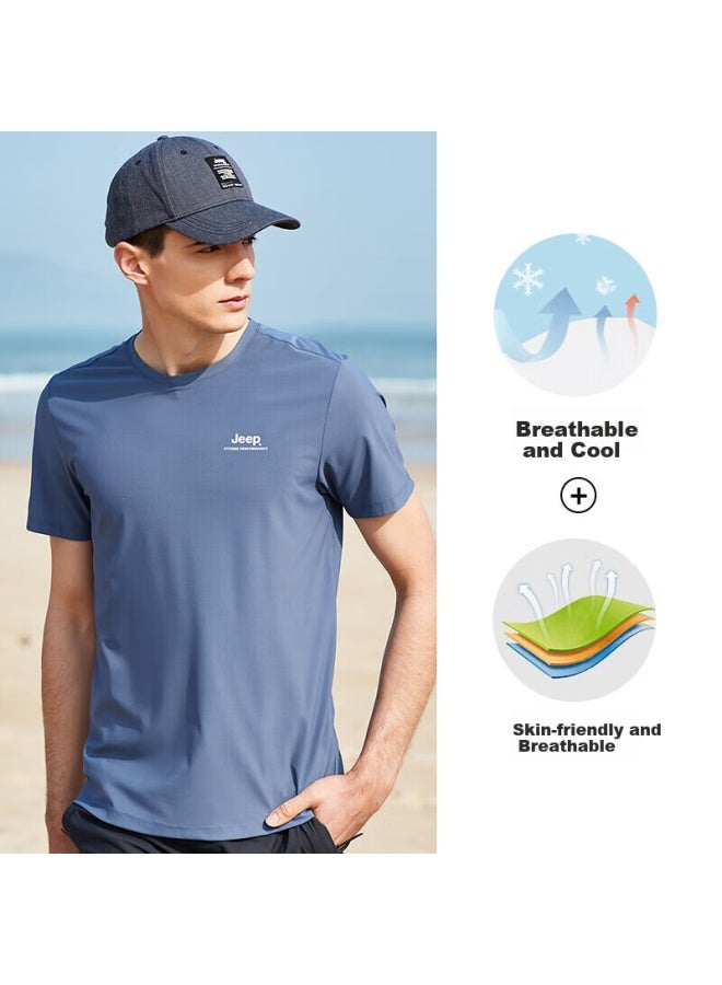 Jeep Jeep Men's Outdoor Sports Quick-drying T-shirt Men's Moisture-wicking Short-sleeve Top Men 565 Gray Blue L  - Image 3