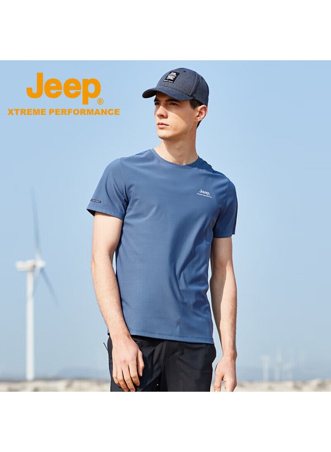 Jeep Jeep Men's Outdoor Sports Quick-drying T-shirt Men's Moisture-wicking Short-sleeve Top Men 565 Gray Blue L  - Image 5