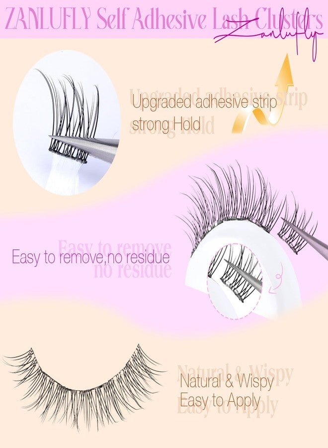 zanlufly Self Adhesive Lash Clusters Natural No Glue Individual Lashes 10-12MM Wispy Self Adhesive Eyelash Clusters with Clear Strips DIY Eyelash Extensions by zanlufly - Image 2