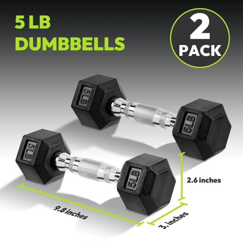 HANDBODE Hex Dumbbell Rubber Encased Strength Training Dumbbells, Hand Weight For Workout & Exercise/Pair of 5LB - Image 2