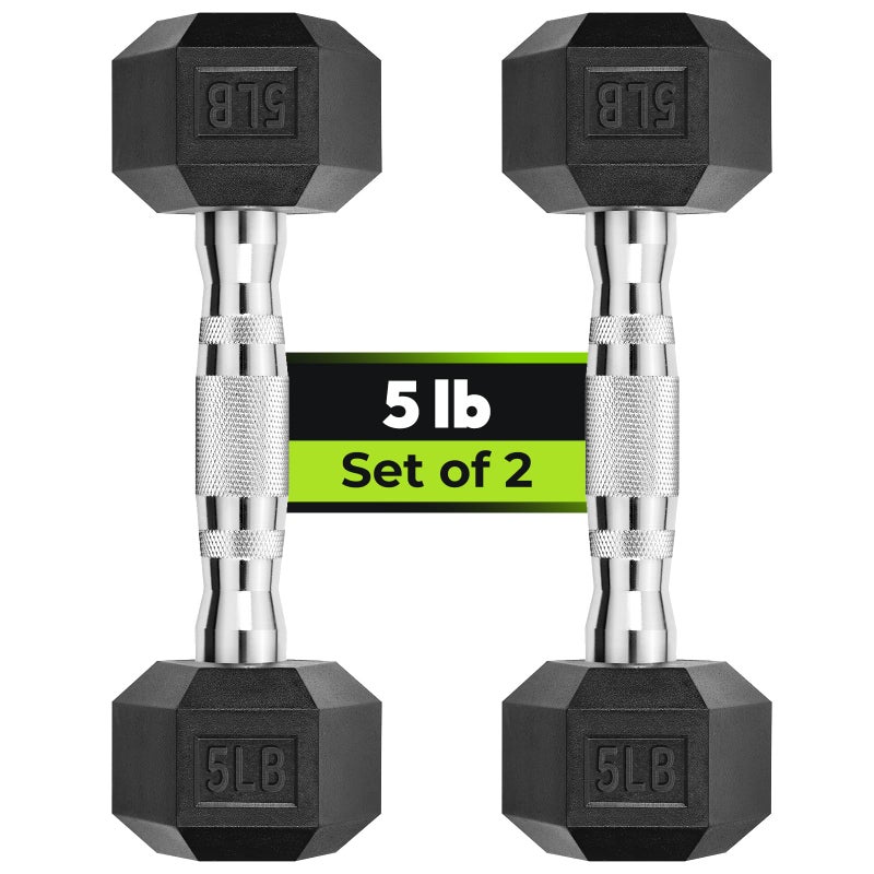 HANDBODE Hex Dumbbell Rubber Encased Strength Training Dumbbells, Hand Weight For Workout & Exercise/Pair of 5LB - Image 1