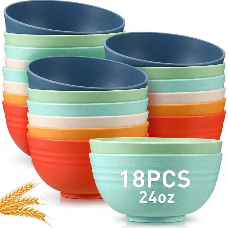 Geosar Geosar 18 Pcs Unbreakable Cereal Bowls 24 Oz Microwave and Dishwasher Safe Wheat Straw Fiber Lightweight Bowl for Soup Kitchen Serving Salad Dishes OatmealSoft Colors 