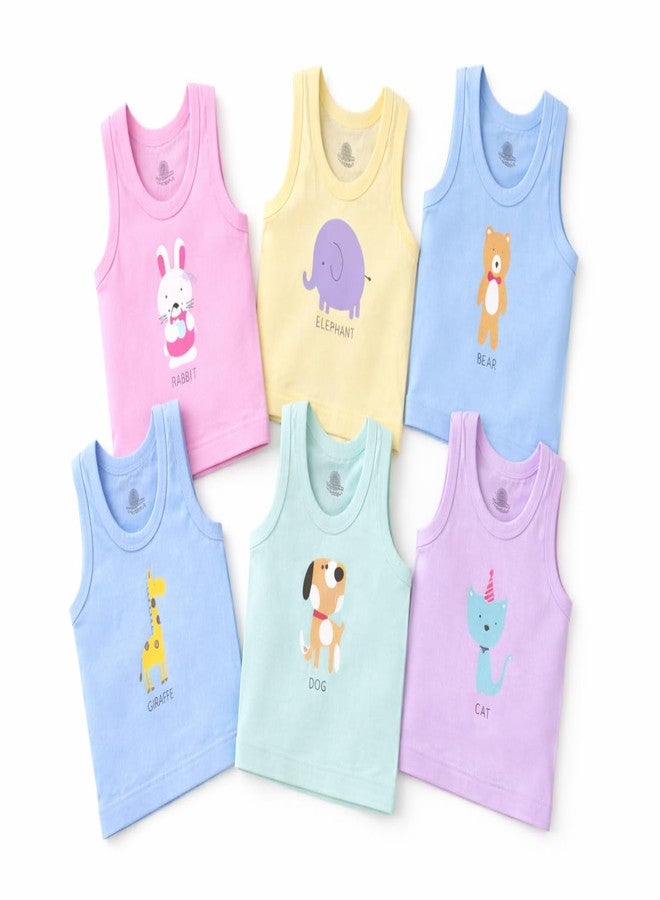 White Bubble Vest for Kids | Soft Cotton Sleeveless Sando Baniyan | Toddler Innerwear for Boys & Girls | Comfortable Baby Cloth | Pack of 6 (1-2 Year) Multicolour - Image 1