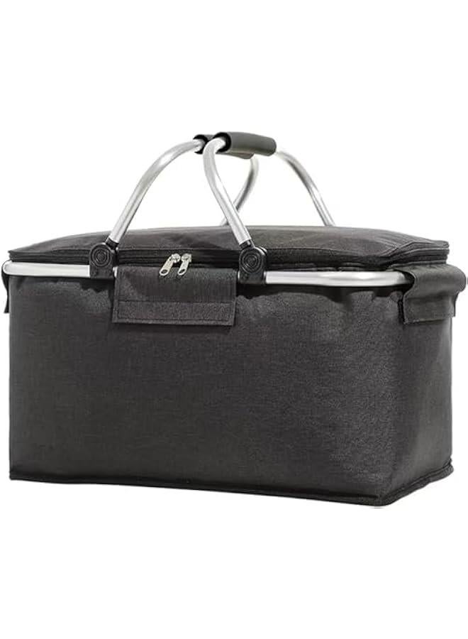 HOOKOR Picnic Basket 22L Portable Collapsible Cooler Bag Grocery Bag Shopping Basket with Aluminium Handles for Shopping, Travel, Camping - Image 1
