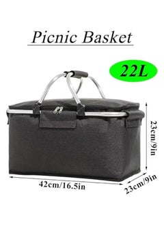 HOOKOR Picnic Basket 22L Portable Collapsible Cooler Bag Grocery Bag Shopping Basket with Aluminium Handles for Shopping, Travel, Camping  - Image 2