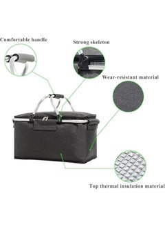 HOOKOR Picnic Basket 22L Portable Collapsible Cooler Bag Grocery Bag Shopping Basket with Aluminium Handles for Shopping, Travel, Camping  - Image 3