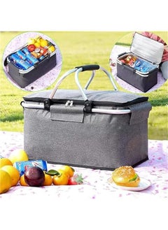 HOOKOR Picnic Basket 22L Portable Collapsible Cooler Bag Grocery Bag Shopping Basket with Aluminium Handles for Shopping, Travel, Camping  - Image 4