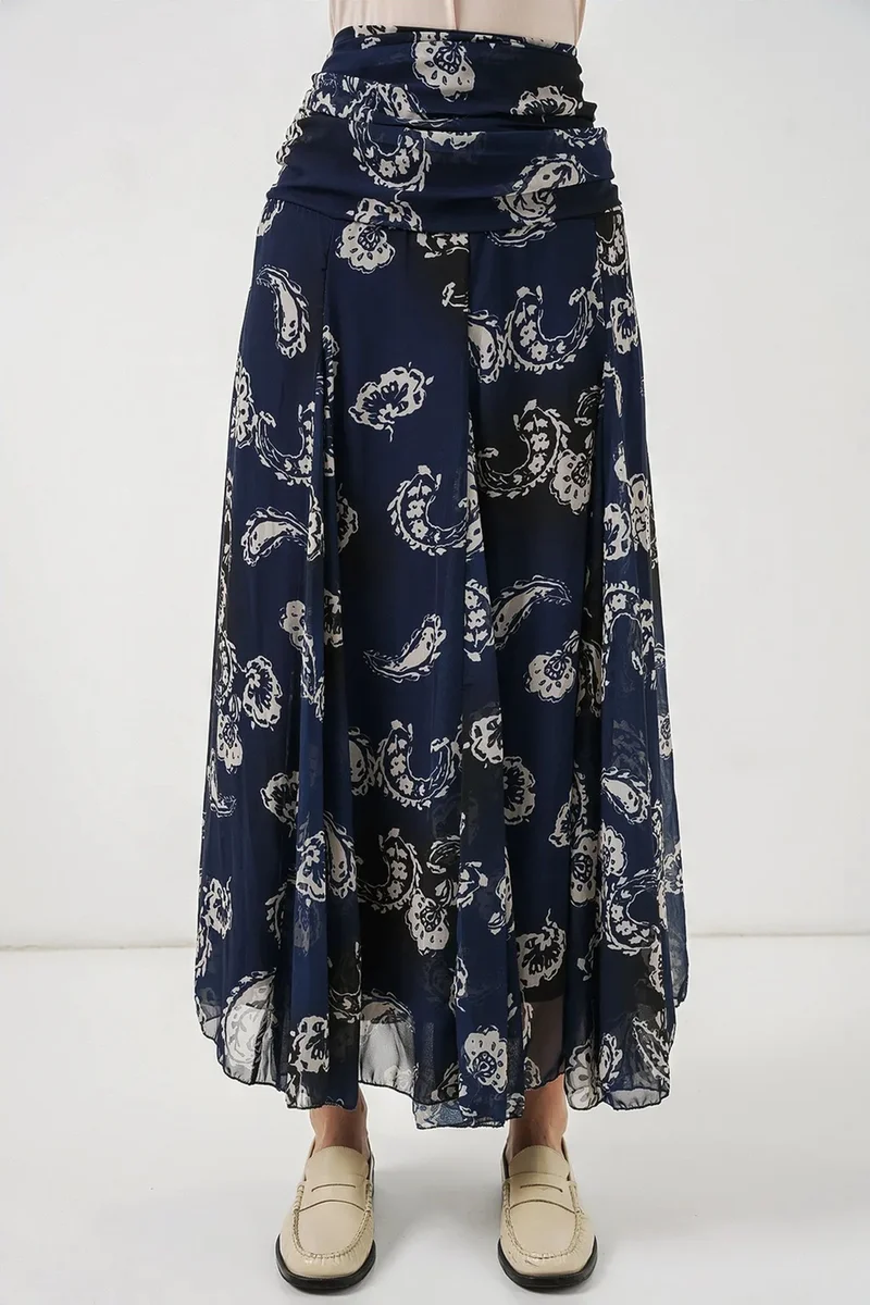 Big Dart Navy Blue BDART High Waist Paisley Maxi Skirt for Women | Best Price UAE