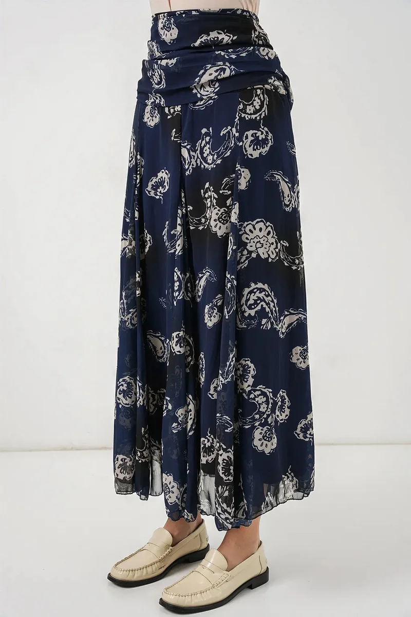 Big Dart Navy Blue BDART High Waist Paisley Maxi Skirt for Women | Best Price UAE