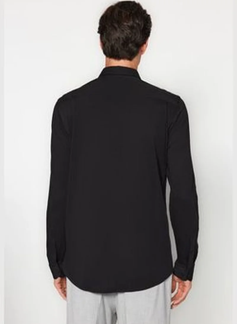 trendyol Black Men's Slim Fit Comfortable Comfortable Flexible Buttoned Collar Basic Shirt.