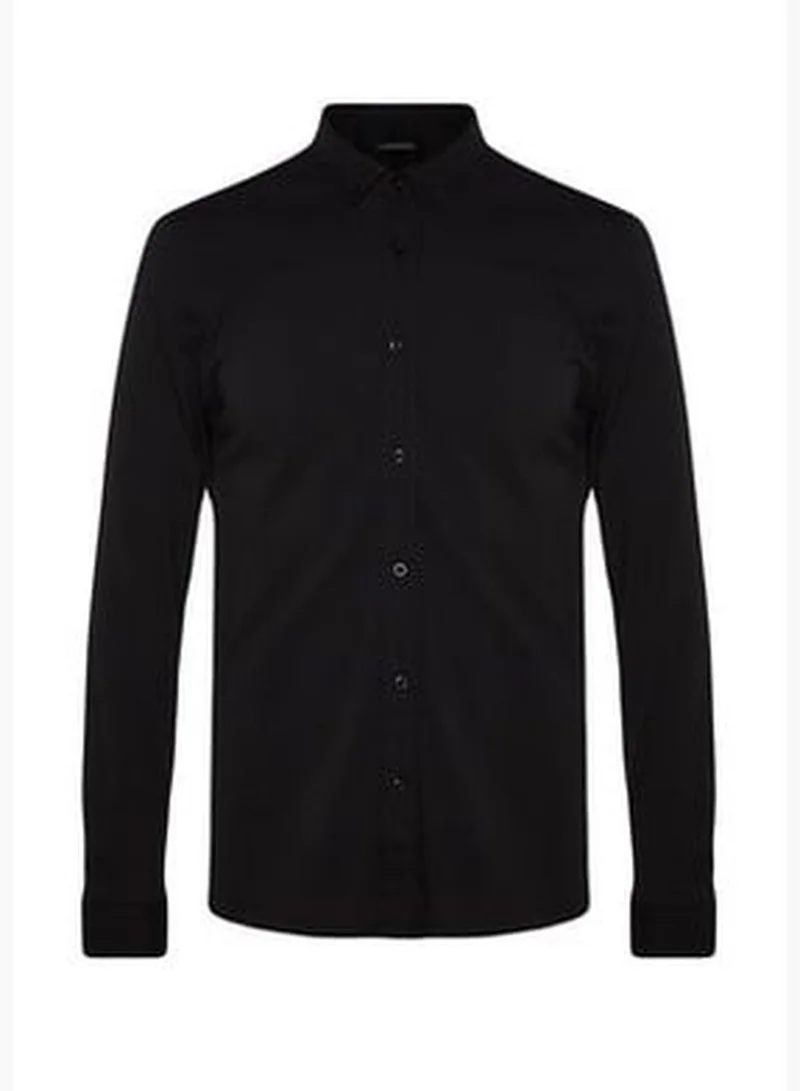 trendyol Black Men's Slim Fit Comfortable Comfortable Flexible Buttoned Collar Basic Shirt.
