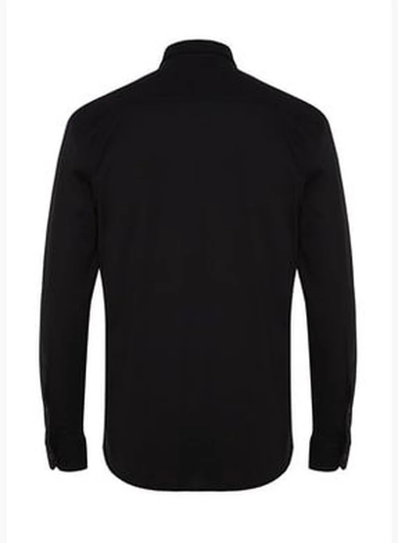 trendyol Black Men's Slim Fit Comfortable Comfortable Flexible Buttoned Collar Basic Shirt.
