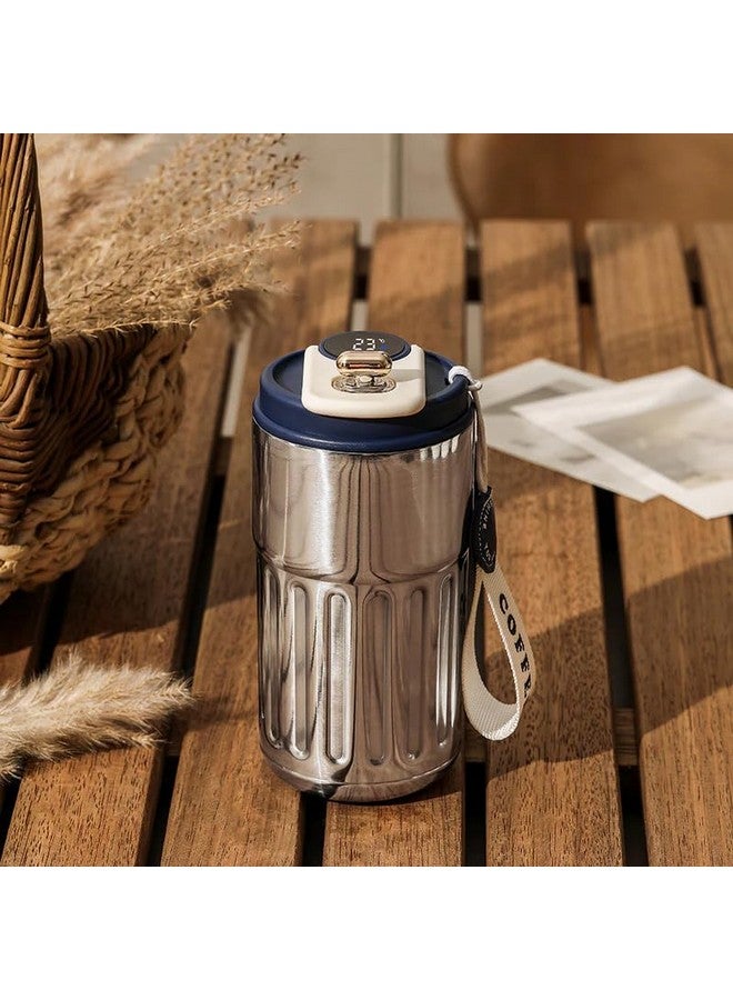 JUGTE JUGTE Coffee Mug Cup Digital Display, Thermos Flasks, 460 ml, 316 Stainless Steel Travel Mug, Insulated Vacuum Thermal Mug, Leak-Proof Travel Mug with Lid for Coffee (Silver Blue) - Image 1